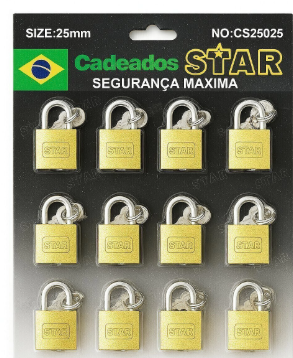Cadeado Star 25-25-25 Cartela Com 12Un