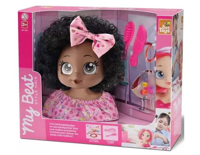 Boneca Busto My Best Style Hair Negra Busto