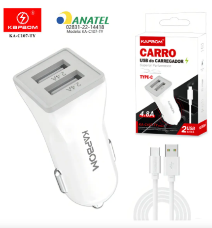 Carregador Fonte De Celular IOS IPHONE Veicular12V 4.8A KAPBOM