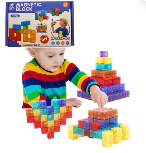 Brinquedo Educativo Cubos Coloridos Magneticos 48 Pçs