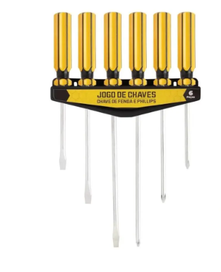 Kit Com 6 Chaves De Fenda/Philips Metal Com Cabo Plastico