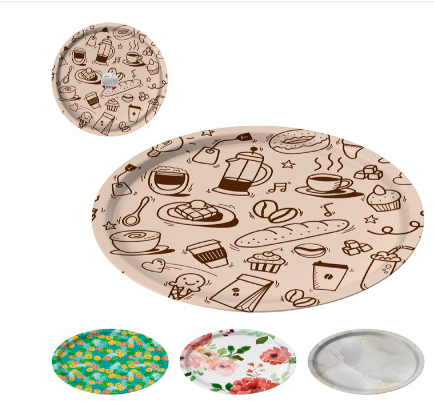 Bandeja Antiderrapante Redonda 27,5cm Estampada