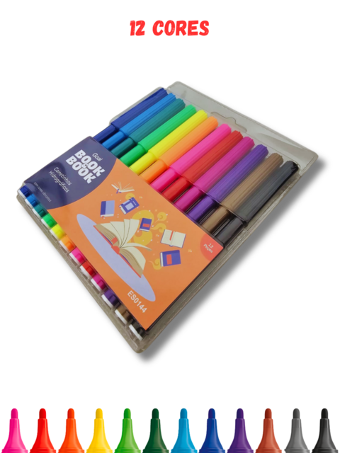 Canetinha hidrografica 12 cores book & book