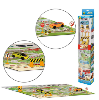 Tapete Divertido Com 2 Carros E Acessorios 80x70cm 10 Peças