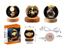 Luminaria De Mesa Led Bola De Cristal Sistema Solar Galaxia Lua Sartuno