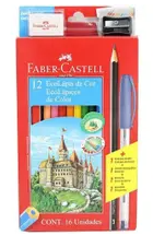 Lapis de Cor Faber Castell 12 Cores Kit Com Grafite/Borracha/Apontador/Caneta Esferografica