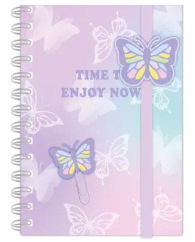 CADERNO DIARIO CD 80 FOLHAS BORBOLETAS COM ELASTICO