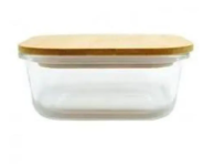 Pote de Vidro Hermetico Quadrado Com Tampa Bambu 380ml