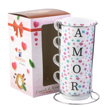 CONJUNTO 4 RECIPIENTES 210ML C/ SUPORTE CROMADO - AMOR - SORTIDO NA CAIXA