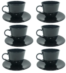 JOGO DE 6 XICARAS COM PIRES 170ML ACRILICO  PRETA
