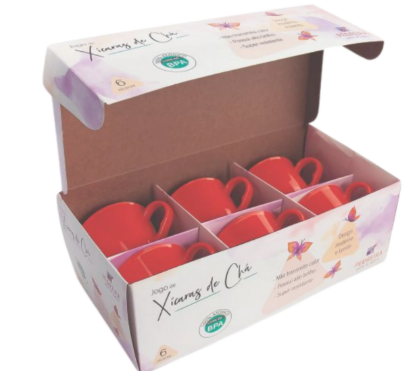 JOGO DE 6 XICARAS COM PIRES 170ML  ACRILICO VERMELHA