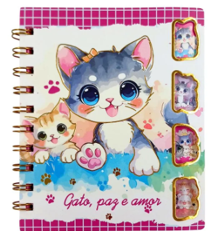 Bloco de Anotaçoes Espiral 80 FL Gatinho Glitter