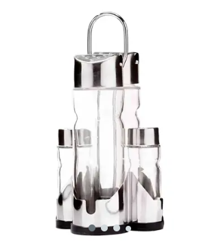 Galheteiro de Vidro 4 Pçs com Suporte Metal