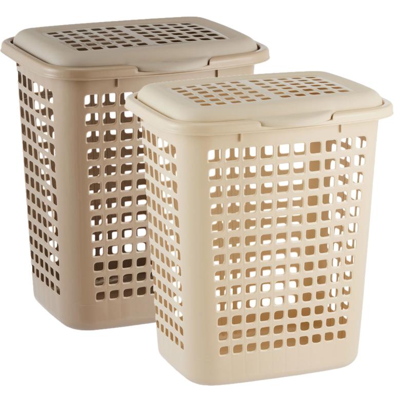 CESTO TELADO RETANGULAR LAVANNA C/TAMPA 60,0 L BEGE CLARO/CAPPUCCINO