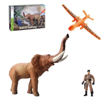 KIT PLAYSET ANIMAL COM ELEFANTE / AVIÃO / BONECO
