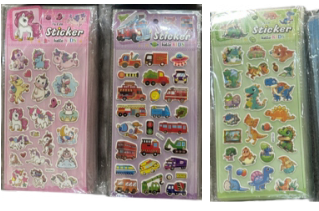 Cartela De Adesivo Infantil Unicornio / Dinossauro 11,5 CM X 26 CM