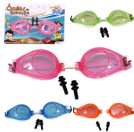 KIT DE NATAÇÃO INFANTIL OCULOS E PROTETOR DE OUVIDO FUN COLORS 3 PÇS