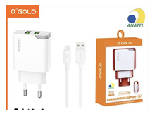 CARREGADOR DE CELULAR MICRO V8 3.1A 2USB RAPIDO A’GOLD