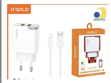 CARREGADOR DE CELULAR IPHONE -IOS 3.1A 2USB RAPIDO A’GOLD