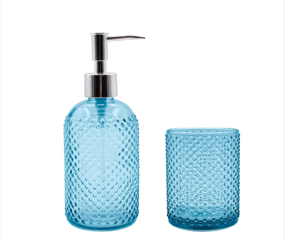 KIT PARA BANHEIRO 2 PECAS VIDRO AZUL 400/300ML - CM24