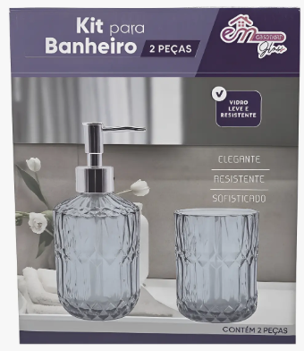 KIT PARA BANHEIRO 2 PECAS VIDRO CINZA 400/300ML - CM24