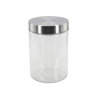 POTE DE VIDRO REDONDO COM TAMPA PRETA 1L - CM24 (EM CASA TEM GLASS)