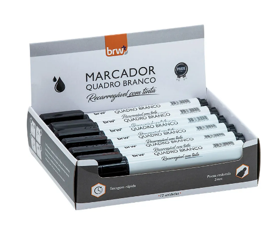 MARCADOR QUADRO BRANCO C/12 RECAR. PRETO