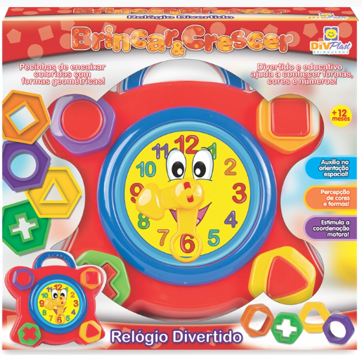 RELOGIO DIVERTIDO DIDATICO BRINCAR E CRESCER CAIXA