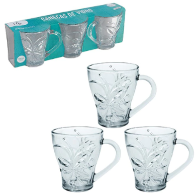 CANECA VIDRO FLY 280ML 3PÇS