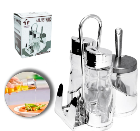 GALHETEIRO 3PCS+PORTA GUARDANAPOS E SUPORTE ARAM.