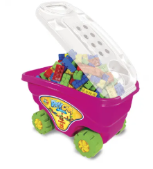 CARRINHO DE PUXAR PLAYCAR BLOCOS 48 PÇS ROSA