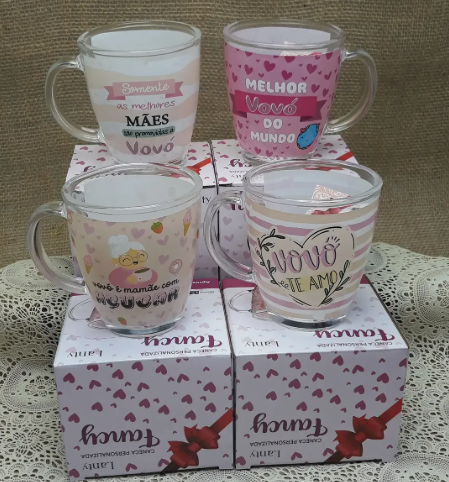 CANECA DE VIDRO PERSONALIZADA VOVÓ NA CAIXA 380ML