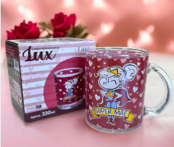 CANECA DE VIDRO PERSONALIZADA SUPER MÃE 330ML NA CAIXA