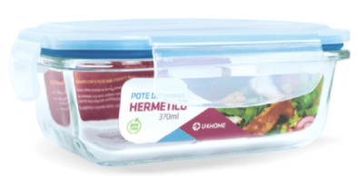 POTE DE VIDRO RETANGULAR COM TAMPA HERMETICA 370 ML