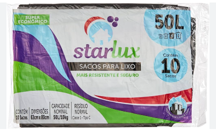 SACO PARA LIXO ALMOFADA PTO 50 LTS 10 UN