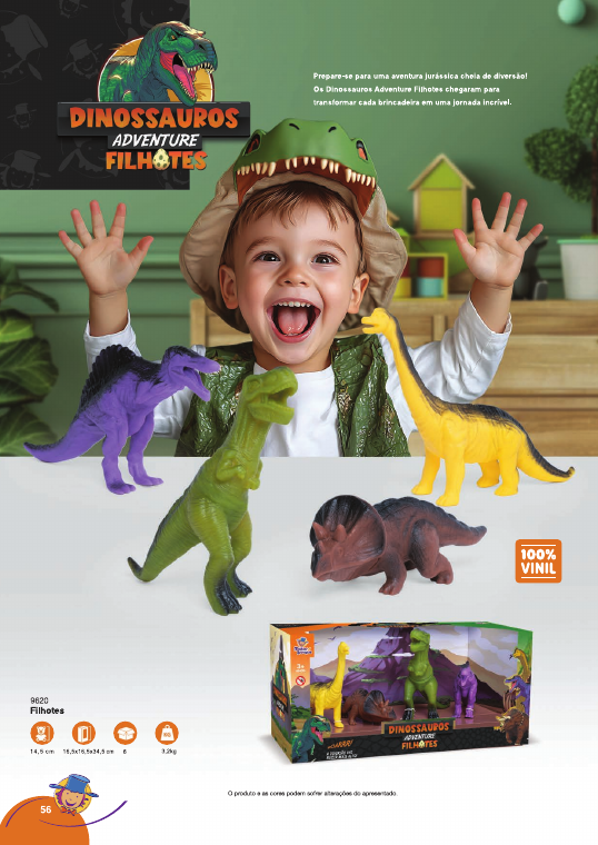 KIT DINOSSAUROS ADVENTURE FILHOTES EM VINIL 16,5x16,5x34,5cm