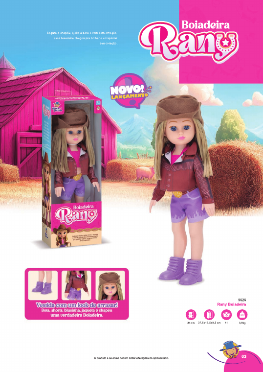 BONECA RANY BOIADEIRA 37,5x13,5x8,5cm