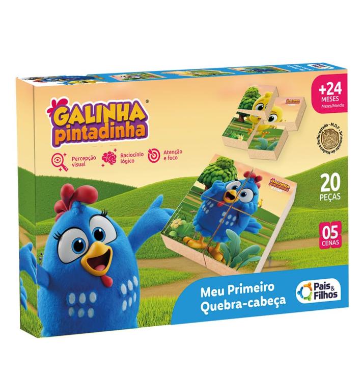 JOGO MEU PRIMEIRO Q. CABECA 20 PCS - GALINHA PINTADINHA - MADEIRA UNICA