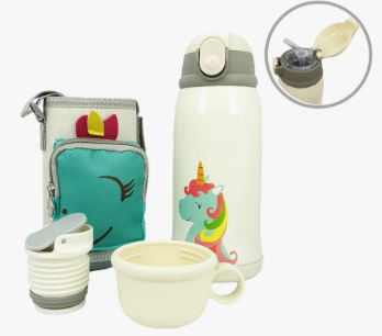 GARRAFA INFANTIL COM ALÇA PAREDE DUPLA COLOR COM TAMPA ROSCA E TAMPA BICO CASE 500ML