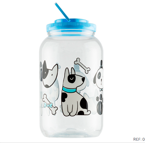 POTE PLASTICO MANTIMENTO DECORADO DOG AZUL 3.600 ML TAMPA COM ALÇA