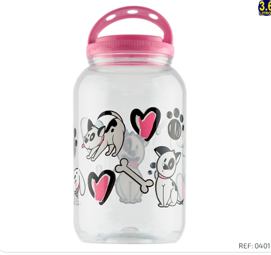 POTE PLASTICO MANTIMENTO DECORADO DOG ROSA 3.600 ML TAMPA COM ALÇA