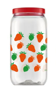 Pote Plastico Com Tampa Decorado Morango 1000 ML