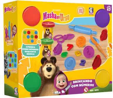 KIT MASHA E O URSO BRINCANDO COM OS NUMEROS MASSINHA E MOLDES