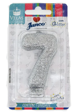 VELA ANIVERSARIO LIVE COLORS COM GLITTER BRANCA N.7
