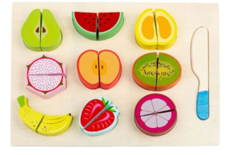 Brinquedo Mesa Com Frutas De Madeira e Velcro