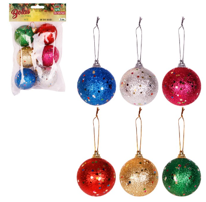 Enfeite Bola De Natal Gliter 5cm Com 6pçs