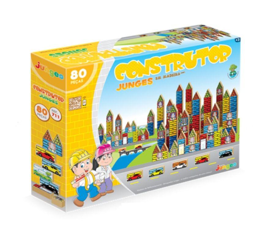 Jogo Construtor 80 Peças de Madeira