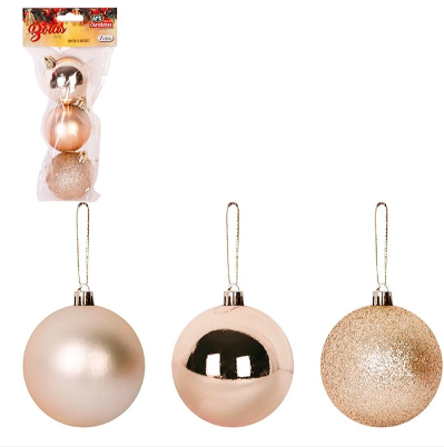 Enfeite Bola De Natal Lisa 6cm Champagne Com 3