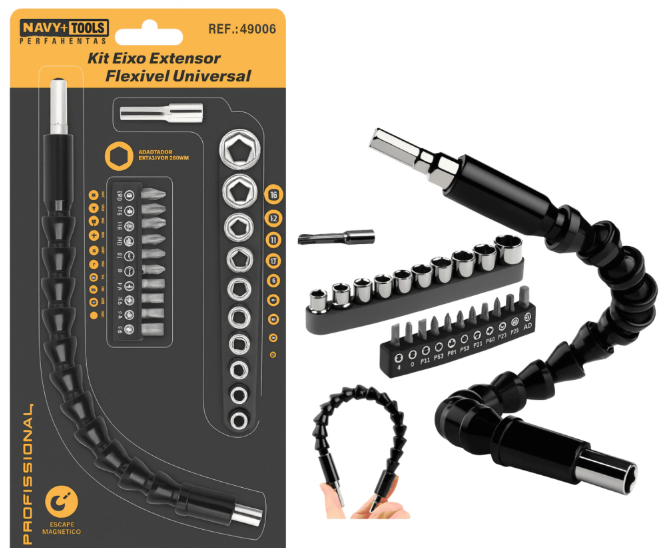 Kit Chave Intercambiavel Flexivel com 21 Peças Cabo Extensor Articulado