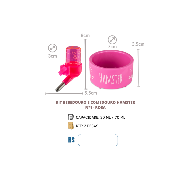 KIT BEBEDOURO E COMEDOURO DECORADO HAMSTER Nº1 CORES SORTIDAS C/12